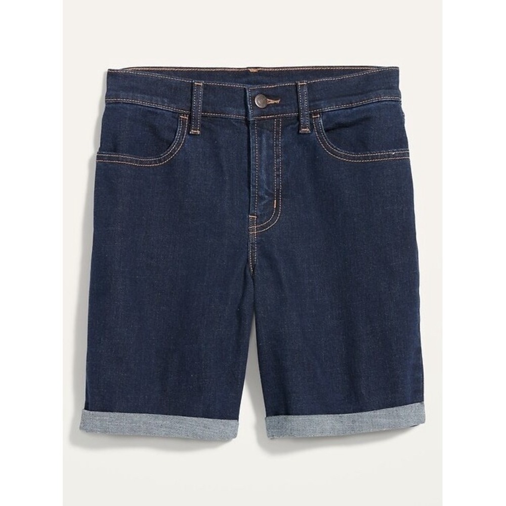 Old Navy 14 Shorts‎ Bermuda Midi Cuffed Denim Stretch Mid Rise Dark Wash Women's